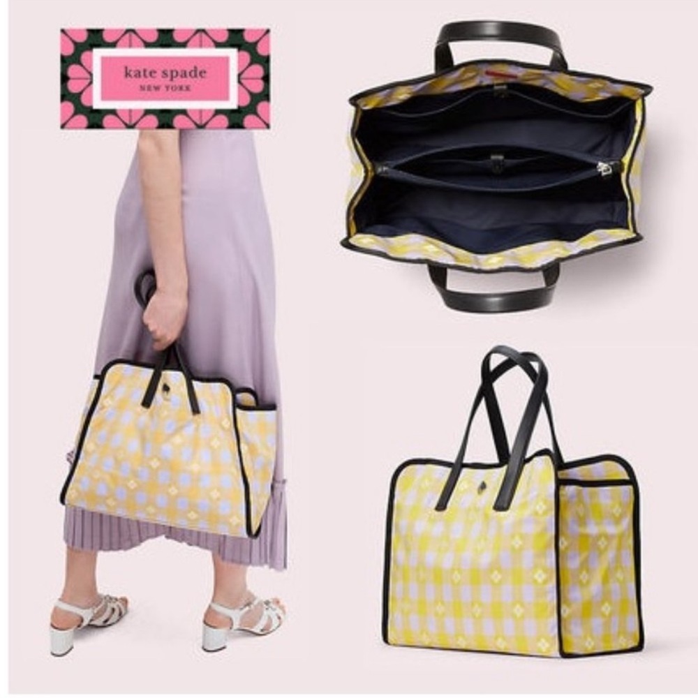 Kate Spade Morley gingham tote in yellow & lilac NEW NWT large tote - Picture 15 of 16